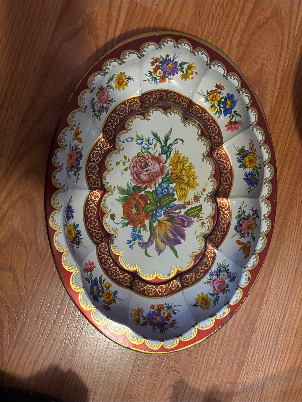 Vintage  Daher decorated ware Floral Serving Platter - Red and Gold
